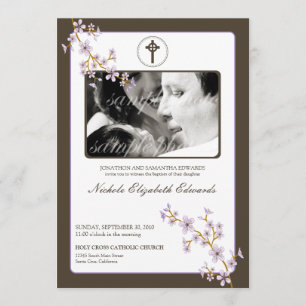 Invitation lilas précieuse de baptême de fleurs de