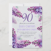 Invitation Lilas Violet 90ème Élégance Florale Anniversaire (Devant)