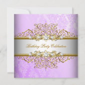 Invitation Lilas Violet Blanc Or Élégant Soirée (Devant)
