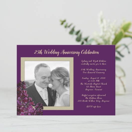 Invitation Lilas violet foncé Photo Mariage Anniversaire Evén (Debout devant)