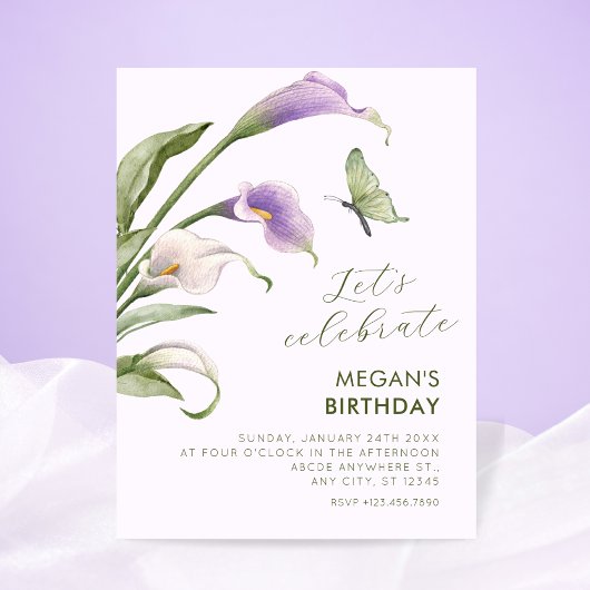 Invitation Liliacée violette florale anniversaire