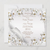 Invitation Liliers blancs, colombes et bandes Mariages Fiança (Dos)