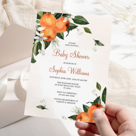 Invitation Lilies & Baby shower Floral Orange