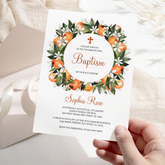 Invitation Lilies & Baptême Floral Orange