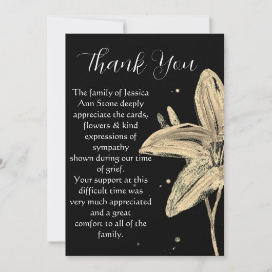 Invitation Lilies Black Floral Funeral Merci de la mort (Devant)