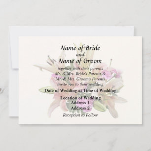Invitation Lilies et Œillets Rose Clair Asiatiques