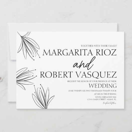 Invitation Lilies main tiré élégant Mariage de script (Devant)