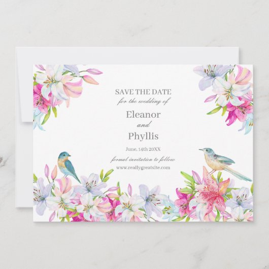 Invitation Lilies mariage aquarelle Enregistrer la date Invit (Devant)