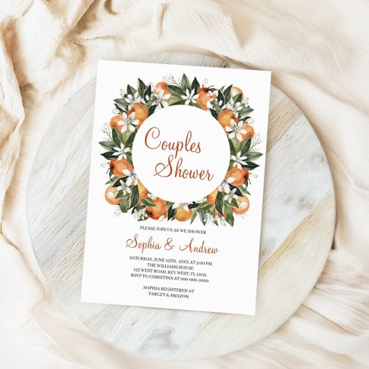 Invitation Lilies & Orange Floral Couples Douche