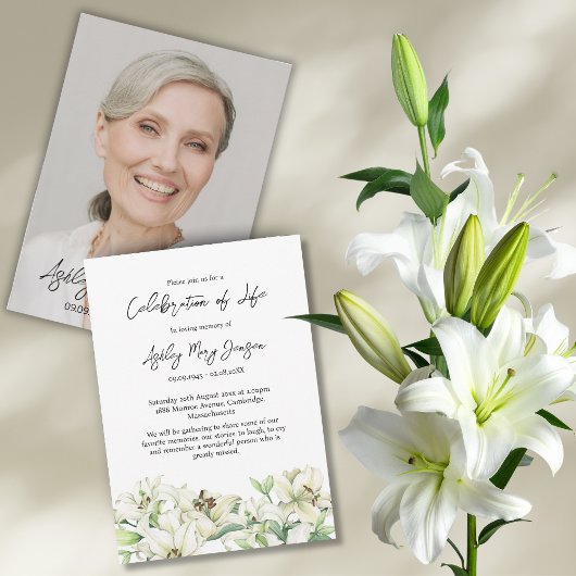 Invitation Lily Celebration of Life Photo Funeral