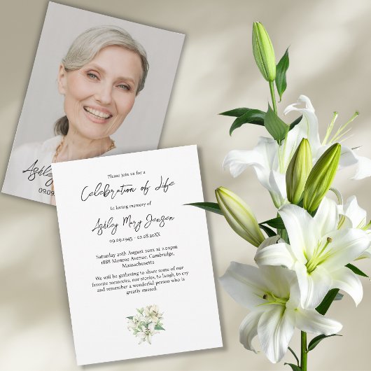 Invitation Lily Celebration of Life Photo Funeral