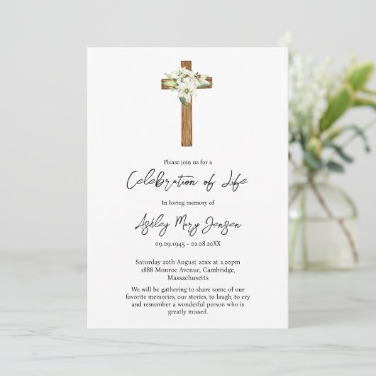 Invitation Lily Cross Celebration of Life Funeral (Debout devant)
