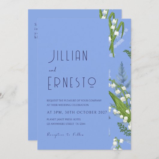 Invitation Lily de Valley || Bleu clair solide avec bord (Devant / Derrière)