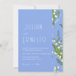 Invitation Lily de Valley    Bleu clair Solide avec Bord Blan