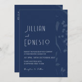 Invitation Lily de Valley || Solide Bleu Profond avec Bord Dé (Devant / Derrière)