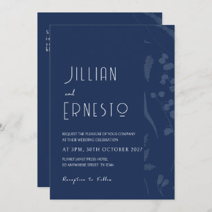 Invitation Lily de Valley    Solide Bleu Profond avec Bord Dé