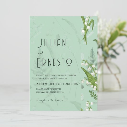 Invitation Lily de Valley || Vert doux avec bordure graphique (Debout devant)