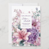 Invitation Lily élégante rose Hydrangea lilas pourpre (Devant)
