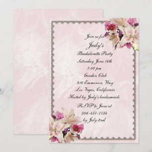 Invitation Lily Floral Marbre rose Mariage Bachelorette Party