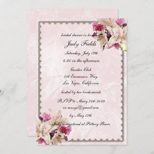 Invitation Lily Floral Marbre rose Mariage Fête des mariées