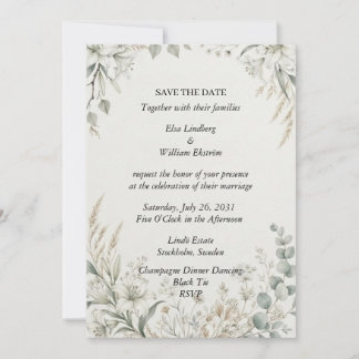 Invitation Lily Pampas Herbe Blanche Floral Enregistrer La Da