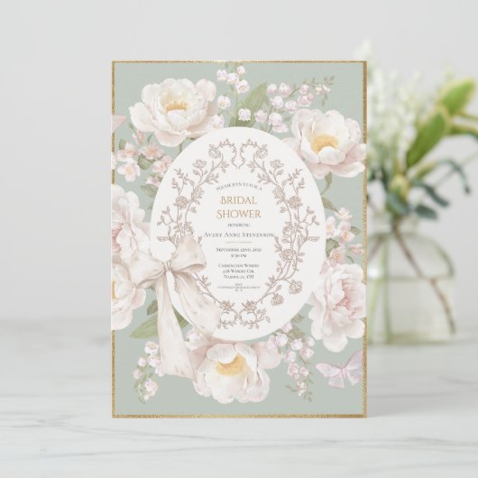 Invitation Lily Peony Floral Vintage Bridal Shower (Debout devant)