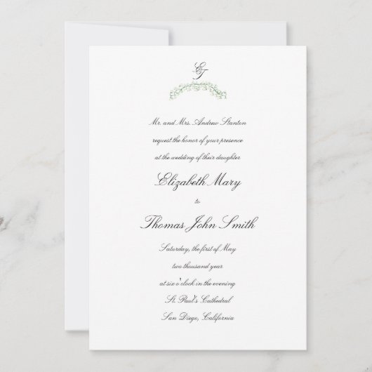 Invitation Lily Valley Arch Script Mariage traditionnel offic (Devant)