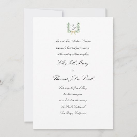 Invitation Lily Valley Bow Crest Mariage traditionnel (Devant)