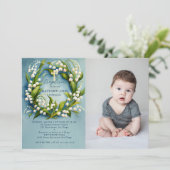 Invitation Lily Valley Gold Cross Formal Boy Photo Baptême (Debout devant)