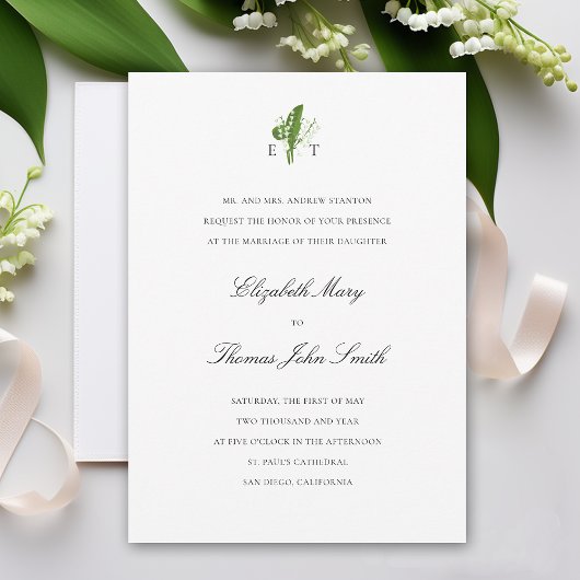 Invitation Lily Valley Monogrammes Mariage traditionnel offic