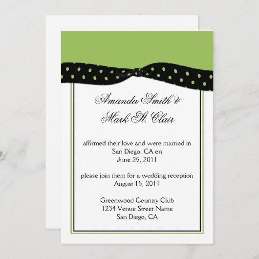Invitation Lime Black Pois Post Mariage Réception Invit (Devant / Derrière)