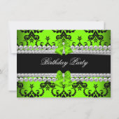 Invitation Lime Damask Black Jewel Bow Photo Anniversaire (Dos)