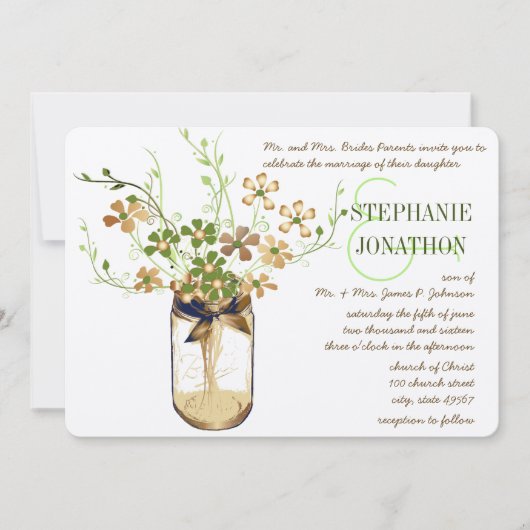 Invitation Lime de cuivre Olive Mason Jar Wild Flower Mariage (Devant)