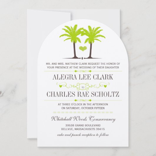 Invitation Lime Green Beach Palm Tree Destination Typographie (Devant)
