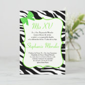 Invitation Lime Green Bow et Zebra Quinceanera (Debout devant)