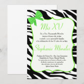 Invitation Lime Green Bow et Zebra Quinceanera (Devant / Derrière)