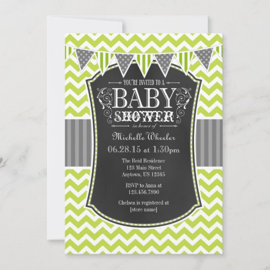 Invitation Lime Green Chalkboard Chevron Baby shower Invitati (Devant)