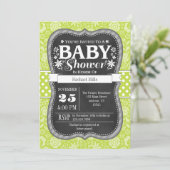 Invitation Lime Green Chalkboard Floral Baby shower Invitatio (Debout devant)