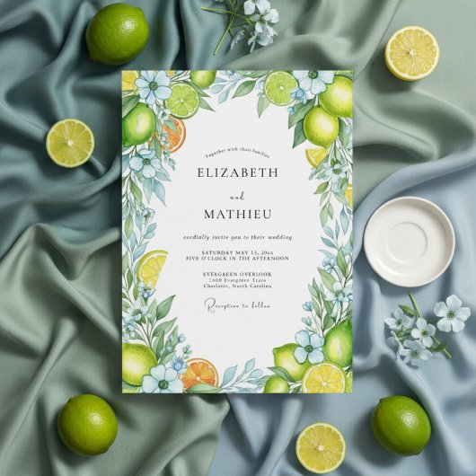 Invitation Lime Green Citrus Blossom Wedding