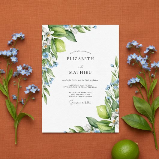 Invitation Lime Green Citrus Mediterranean Wedding