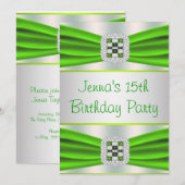 Invitation Lime Green Diamond Girls 15e anniversaire fête (Devant / Derrière)