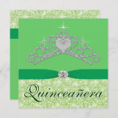 Invitation Lime Green Diamond Tiara Green Quincenera (Devant / Derrière)