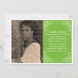 Invitation Lime Green Elegant Swirls Photo Graduation Invitat
