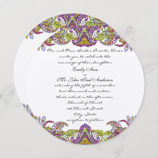 Invitation Lime Green et Raspberry Mariage damassé (Devant / Derrière)
