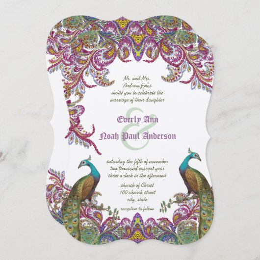 Invitation Lime Green et Raspberry Mariage damassé (Devant / Derrière)
