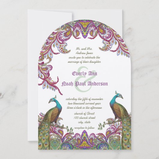 Invitation Lime Green et Raspberry Mariage damassé (Devant)