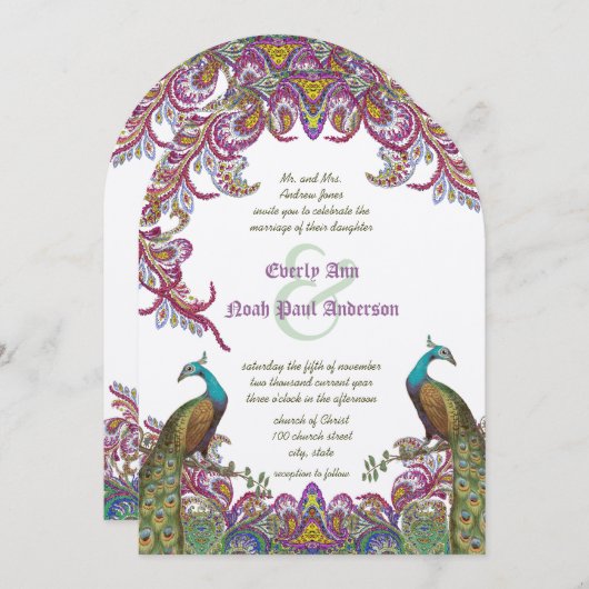 Invitation Lime Green et Raspberry Mariage damassé (Devant / Derrière)