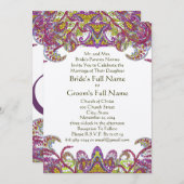 Invitation Lime Green et Raspberry Mariage damassé (Devant / Derrière)