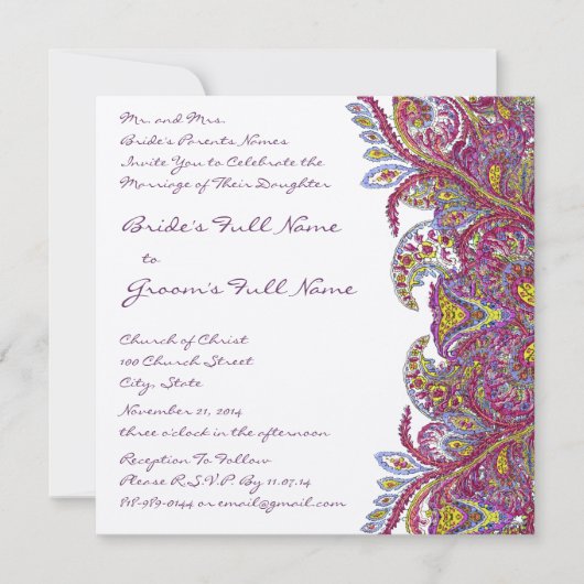 Invitation Lime Green et Raspberry Mariage damassé (Devant)