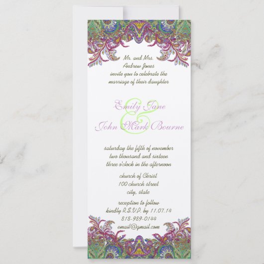 Invitation Lime Green et Raspberry Mariage damassé (Devant)